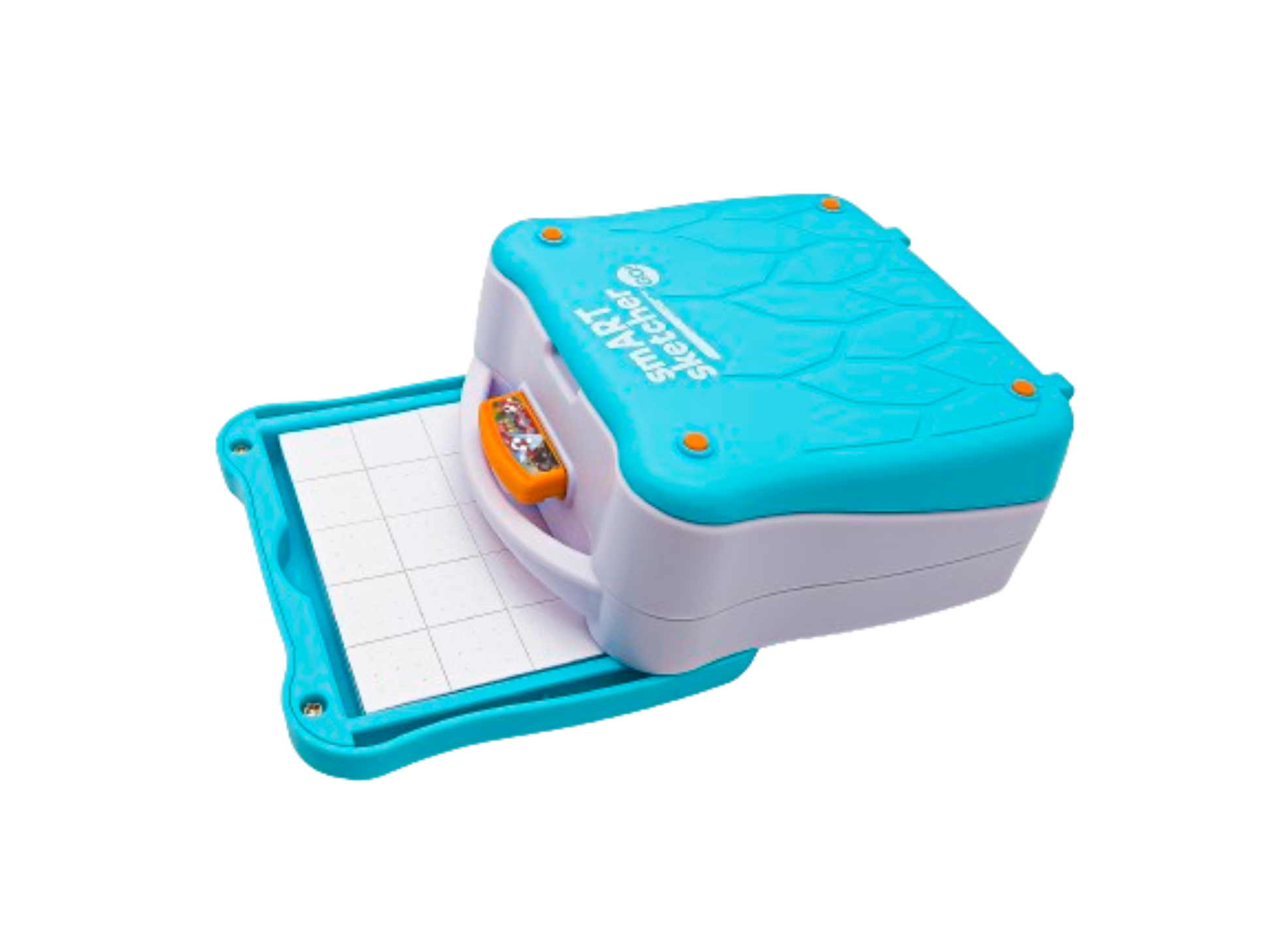 מקרן חכם לדרך !smART Sketcher® GO עם תא אחסון דפים פתוח וחבילת דפים בתוך התא 